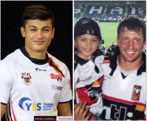 Left: Brad Delaney as a Dewsbury Rams player, Right: Brad with his dad Paul back when he played. Image courtesy of pitchero.com
